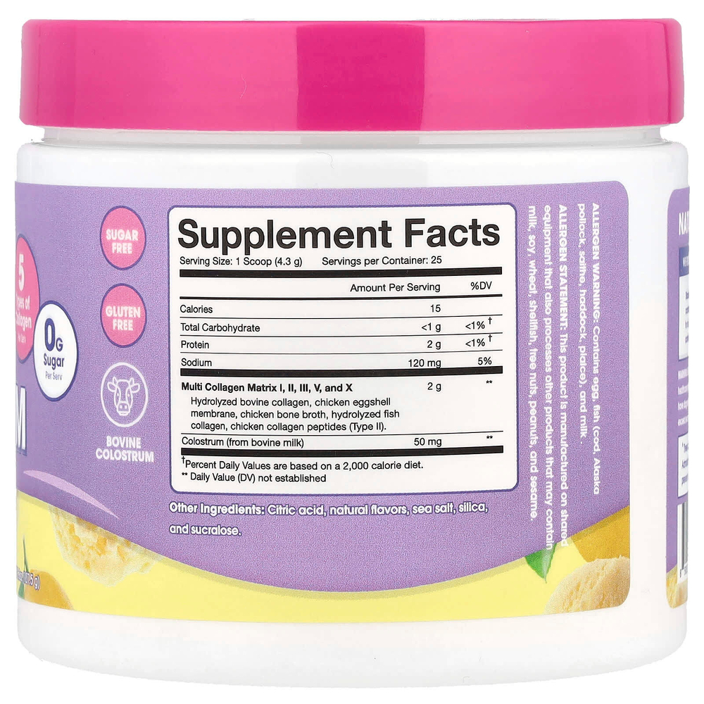Obvi, Collagen Colostrum, лимонный сорбет, 107,5 г (3,8 унции)