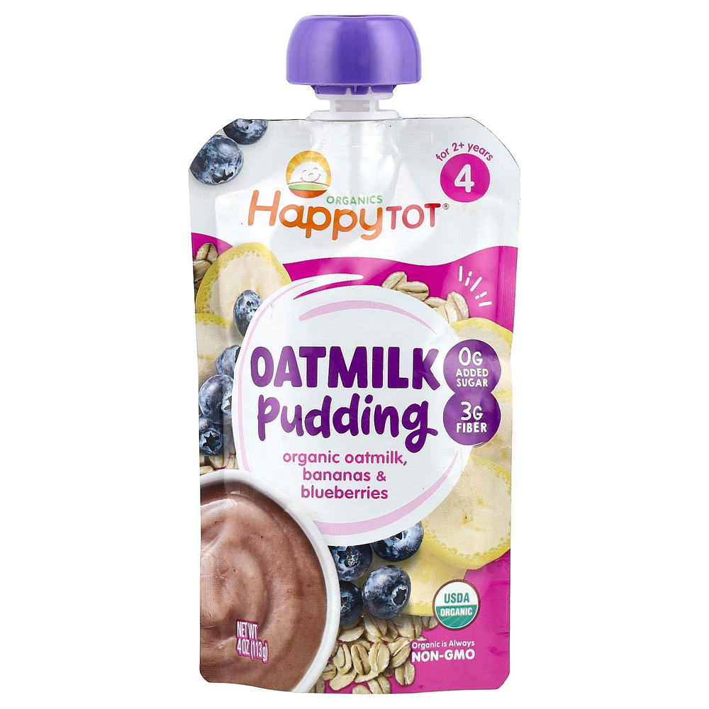 Happy Family Organics, Happy Tot®, овсяный пудинг, для детей от 2 лет, органическое овсяное молоко, бананы и голубика, 113 г (4 унции)