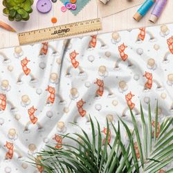 Ткань саржа лисята на радуге с шарами