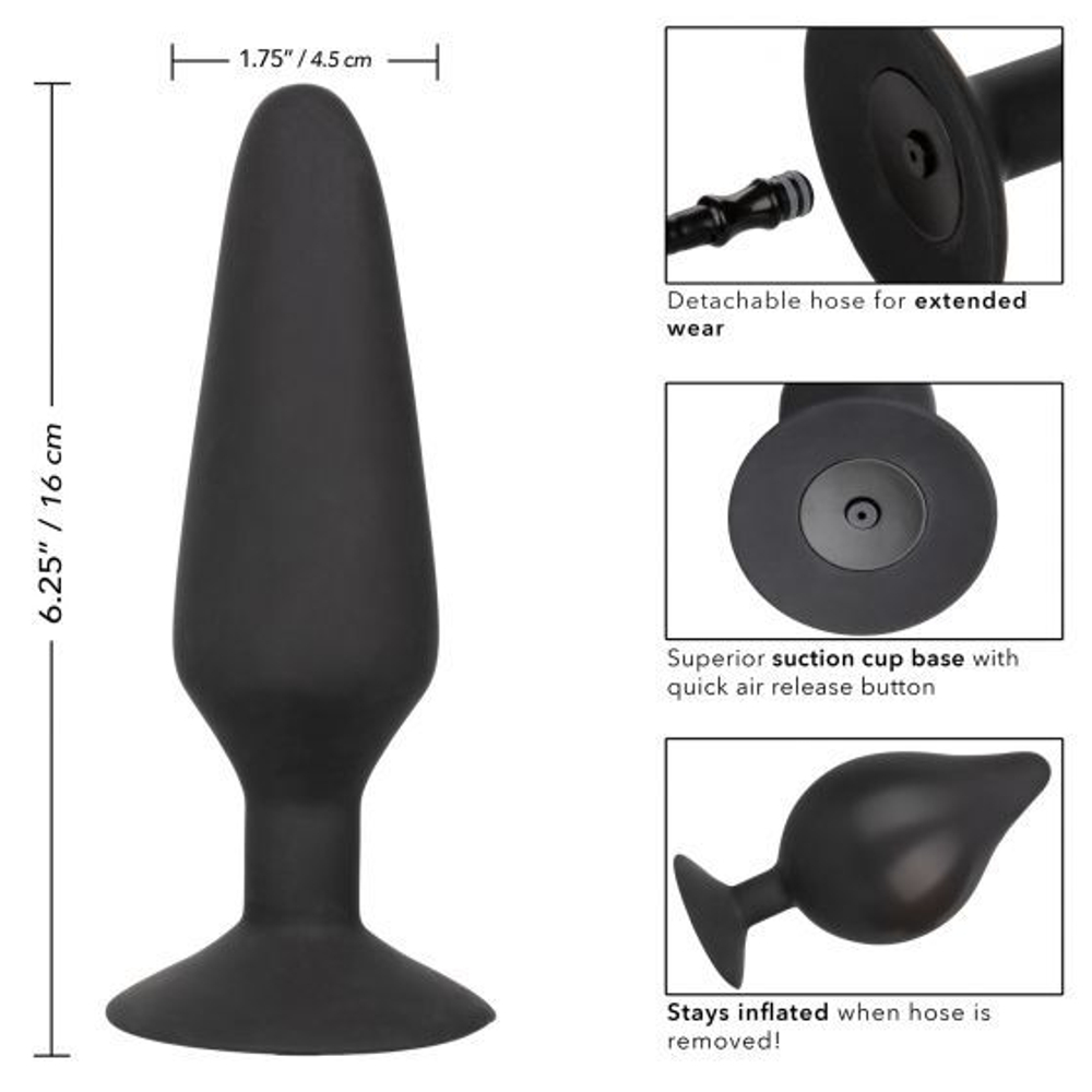 Черная расширяющаяся анальная пробка XL Silicone Inflatable Plug - 16 см. (Цвет: черный)
