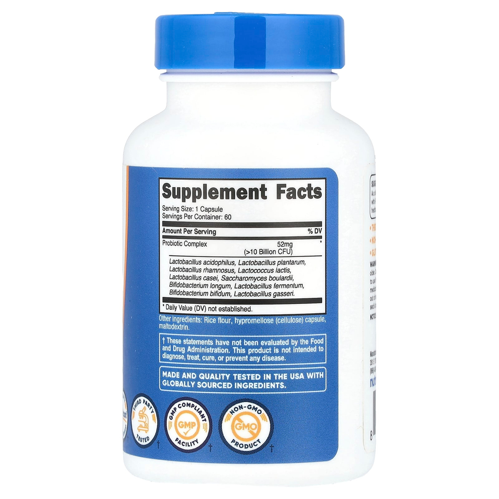 Nutricost, Комплекс пробиотиков, 60 капсул