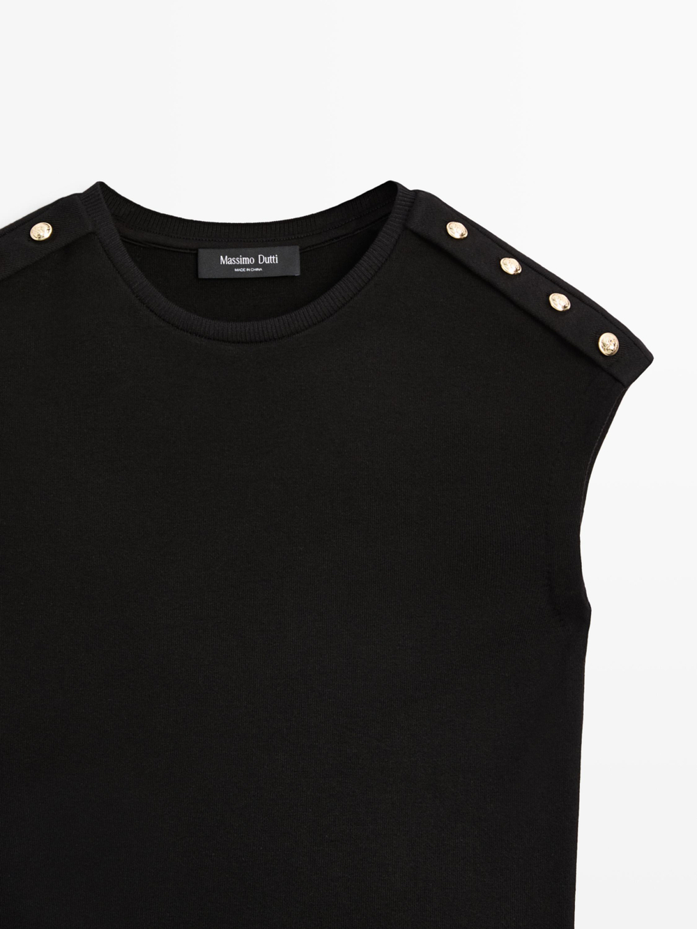 Massimo Dutti Хлопковая футболка с коротким рукавом, черный
