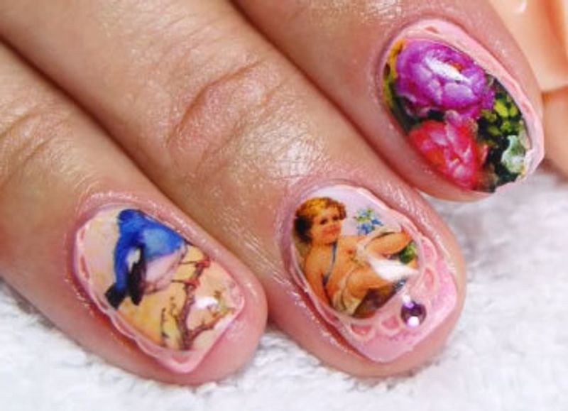 МК Декупаж на ногтях с применением каучуковой базы NailFlex