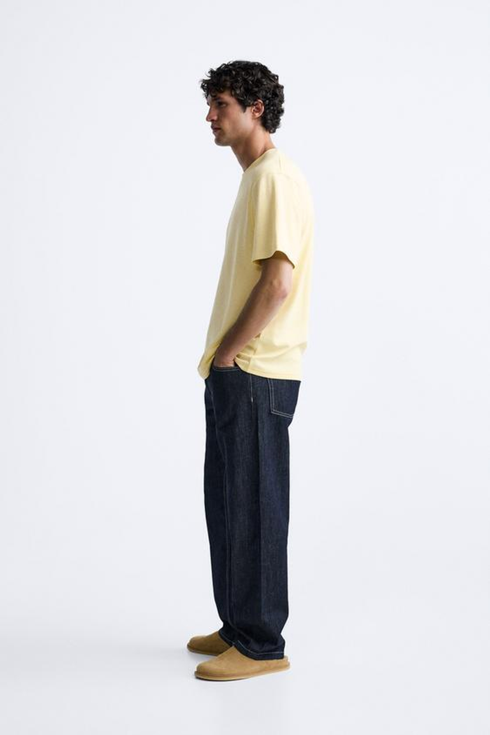 ZARA ФУТБОЛКА ИЗ РЕЛЬЕФНОЙ ТКАНИ, СВЕТЛО-ЖЕЛТЫЙ