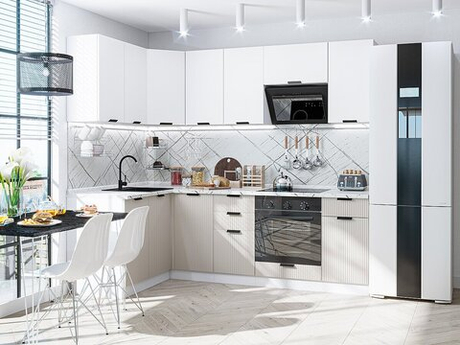 Угловая модульная кухня Евро Лайн-05 Белый/Агат - Белый 2140*1400/2400*600