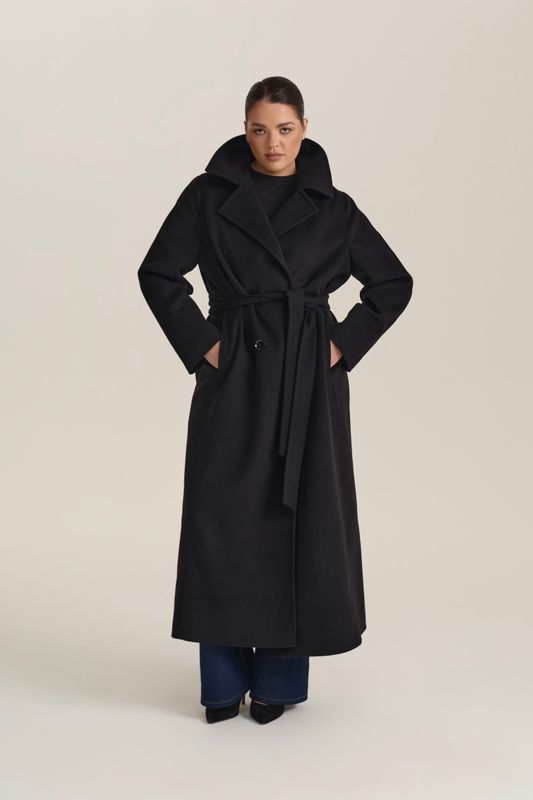 Пальто двубортное с отстрочкой, черный