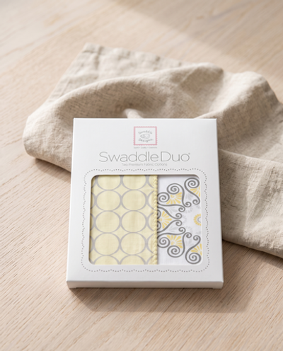 SwaddleDesigns SD-358Y Набор пеленок SwaddleDuo - Sterling Mod Circles on Soft Yellow Banana & Yellow Medallions