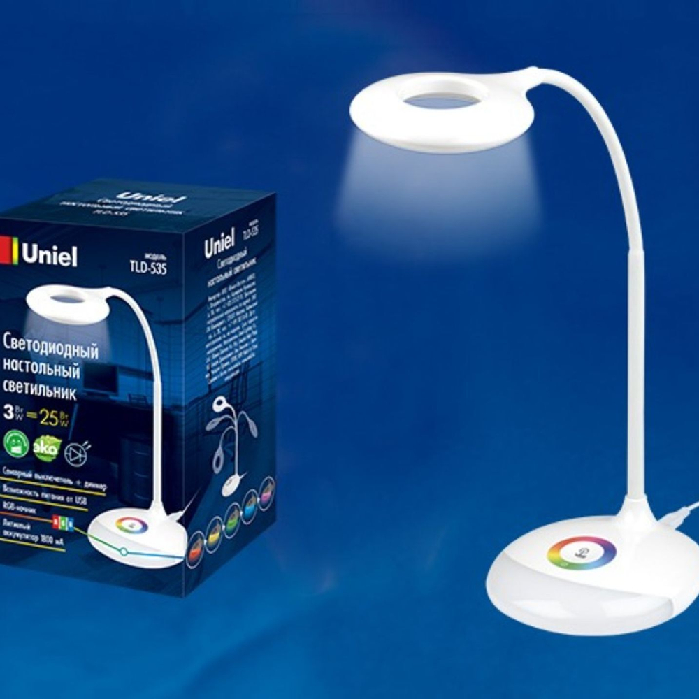 Светильник настольный LED, 4 Вт, белый, абажур бел, Uniel, TLD-535 White, UL-00001496