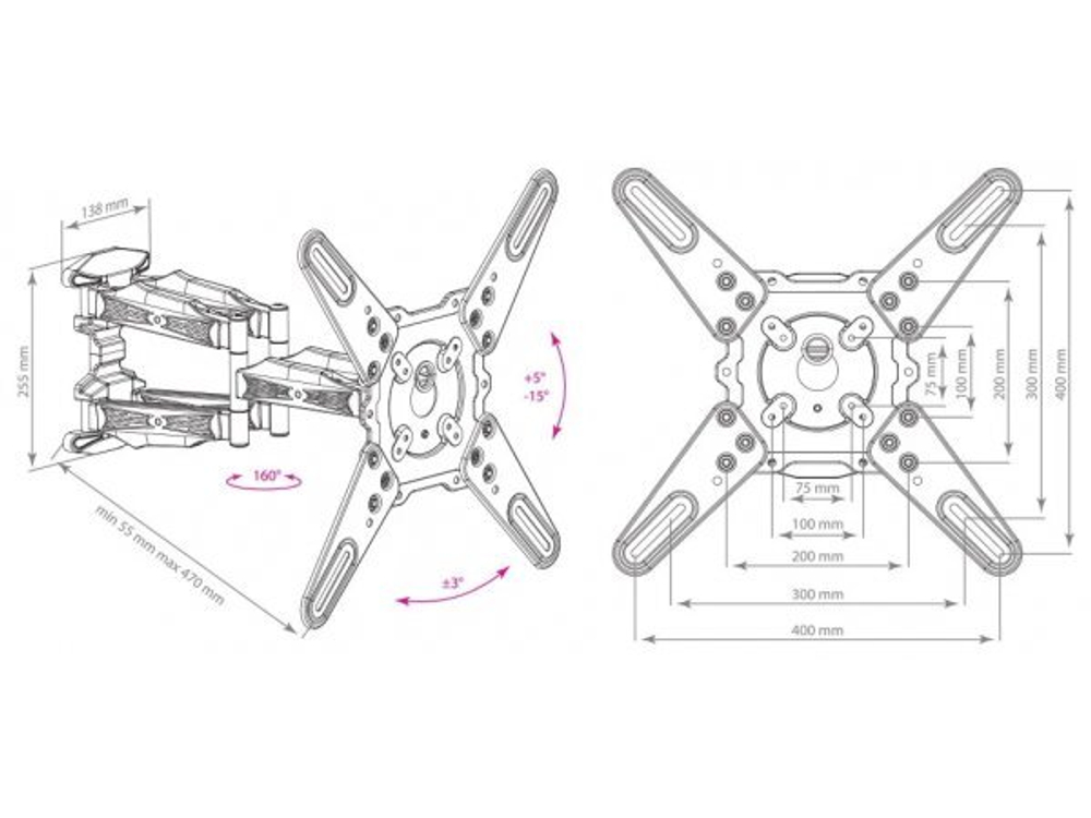 Наклонно-поворотный кронштейн Kromax ATLANTIS-45 Black