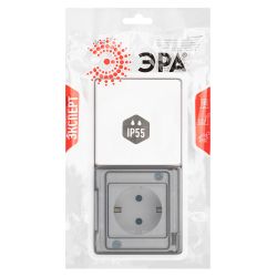 Блок розетка с выключателем ЭРА Эксперт 11-7521-01 IP55 16A-10AX-250В горизонт. СУ белый | Эра Эксперт