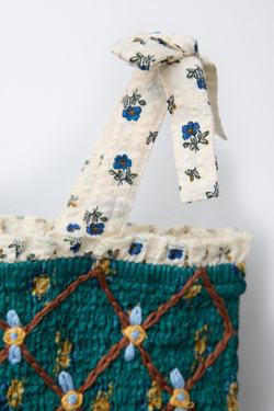 ZARA ТОП С ЦВЕТОЧНЫМ ПРИНТОМ, ЭКРЮ