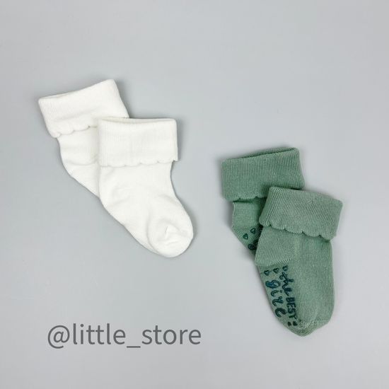 Носочки хлопковые для девочки Молочный/Мятный со стоперами