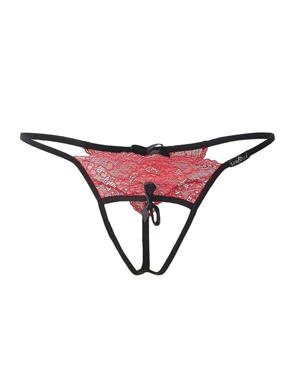 Стринги с доступом и красным кружевом Le Frivole красные 40-42
