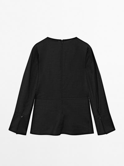 Massimo Dutti Блуза из смесовой шерсти с поясом, черный