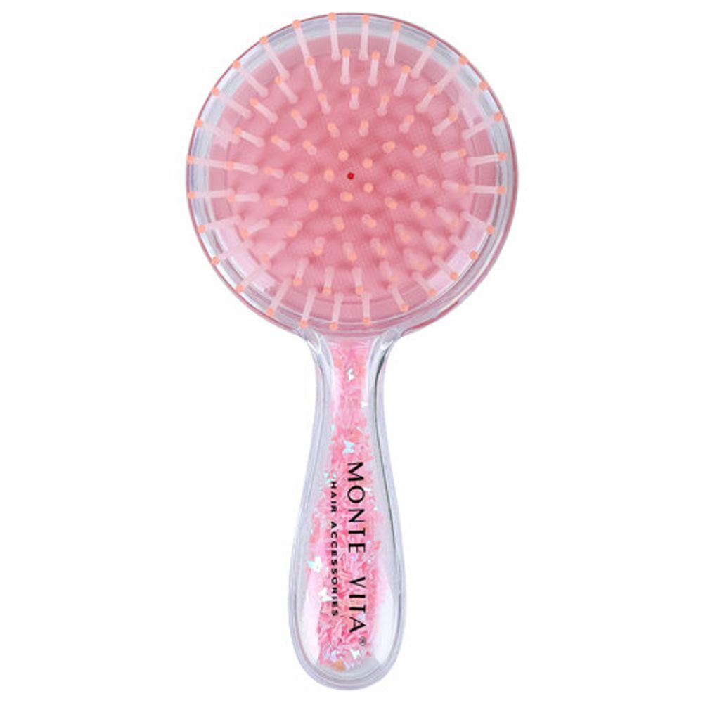 Расческа для волос массажная 15х7 см, с блестками прозрачный/розовый, MONTE VITA (МОНТЕ ВИТА), 457424