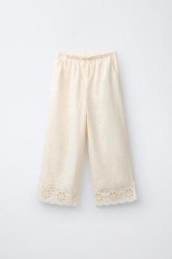 ZARA БРЮКИ WIDE LEG SCHIFFLY, ЭКРЮ