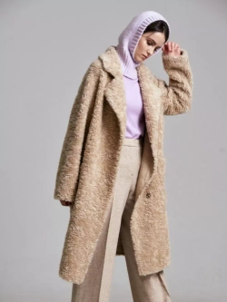 Шуба женская из шерсти мериноса чебурашка тедди, светло-бежевая, SilverFox