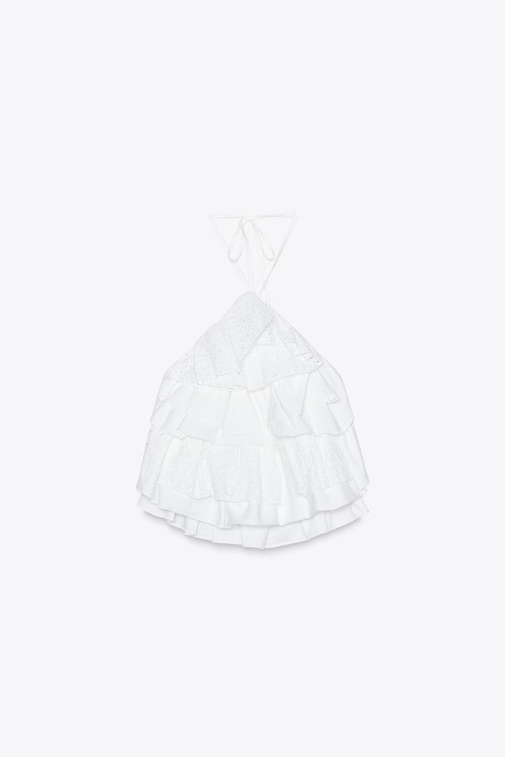 ZARA ТОП С ГОРЛОВИНОЙ ХАЛТЕР И ВОЛАНАМИ, БЕЛЫЙ