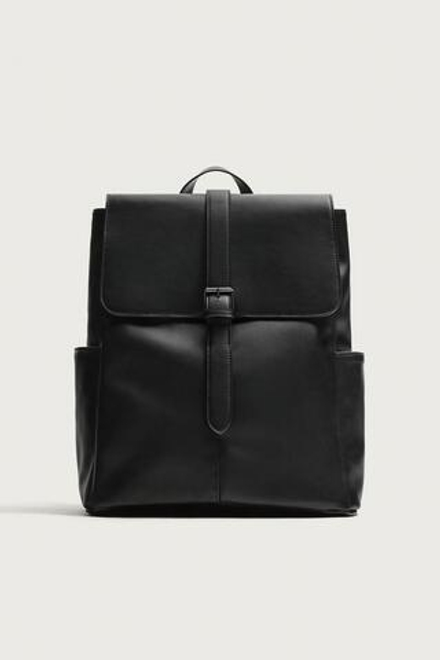 ZARA РЮКЗАК С КЛАПАНОМ И РЕМЕШКОМ, ЧЕРНЫЙ