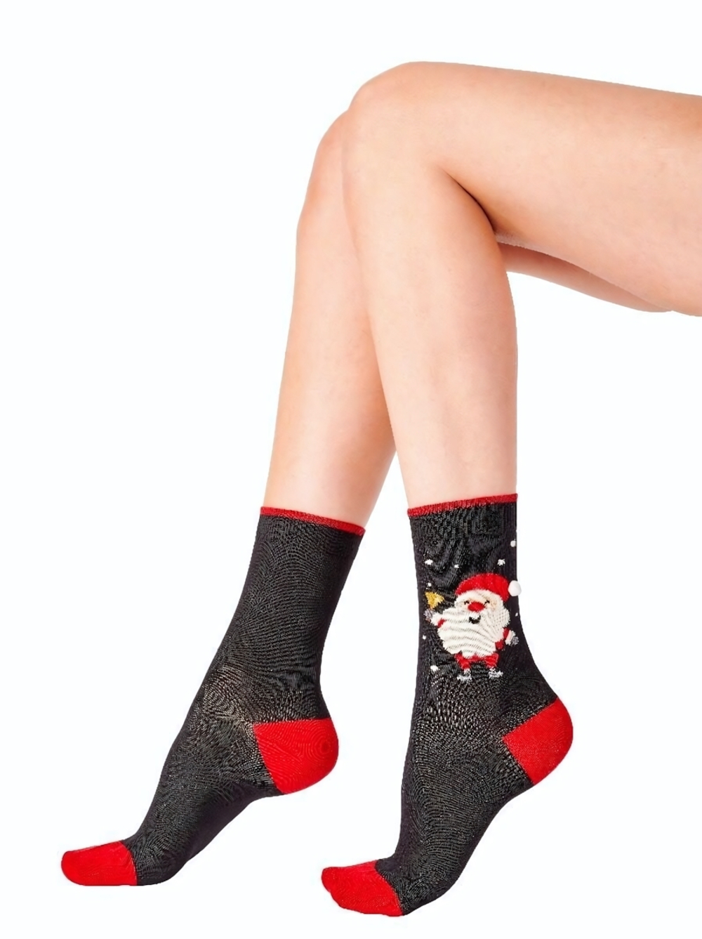 Новогодние хлопковые носки с веселым Сантой Christmas Socks (Размер: S-M-L) (Цвет: черный)