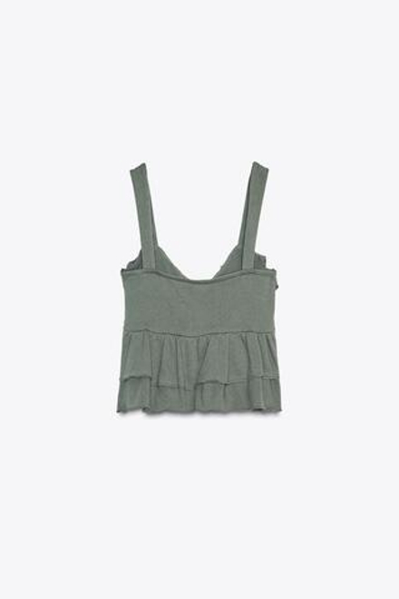 ZARA ТОП С ВОЛАНАМИ И БАНТОМ, ЗЕЛЕНЫЙ