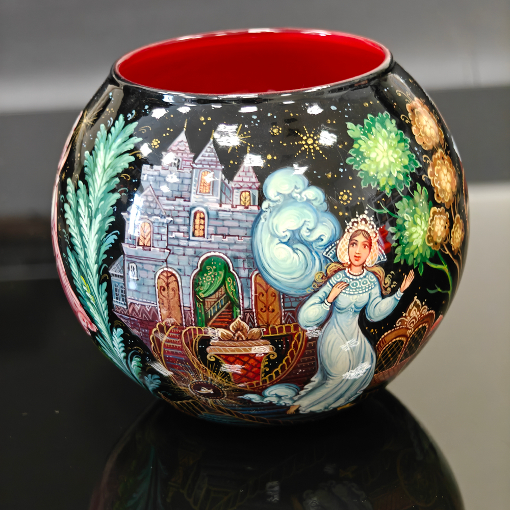 Вазочка с ручной росписью Палех "Золушка"