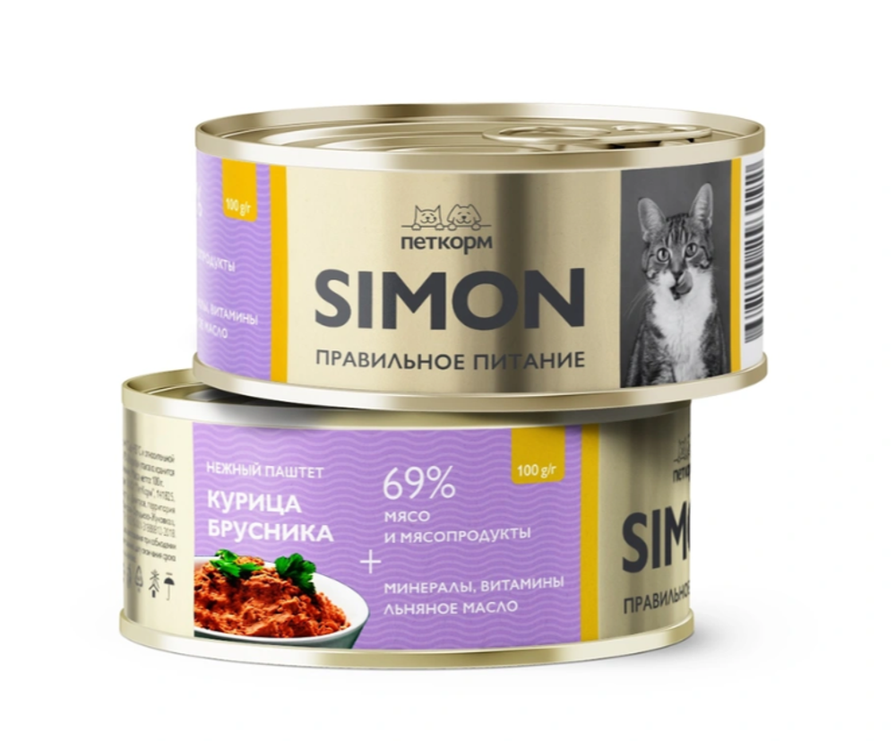 Simon паштет д/кошек с Курицей и брусникой, 100гр