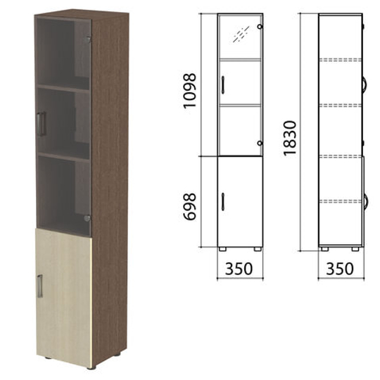 Шкаф закрытый со стеклом "Канц", 350х350х1830, цвет венге/дуб молочный (КОМПЛЕКТ)