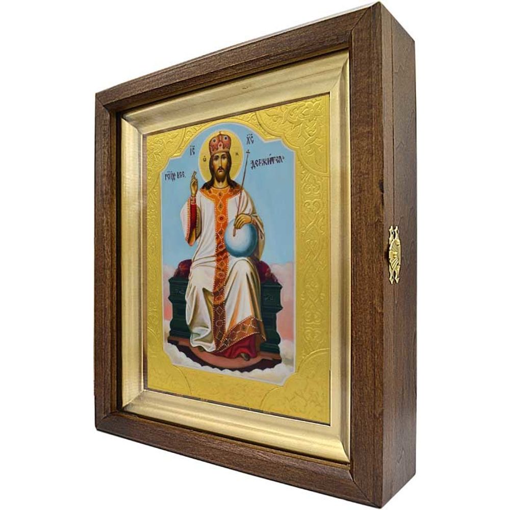 Царь Царей - Иисус Христос на троне (Царь Славы). Рукописная икона на липовой доске.