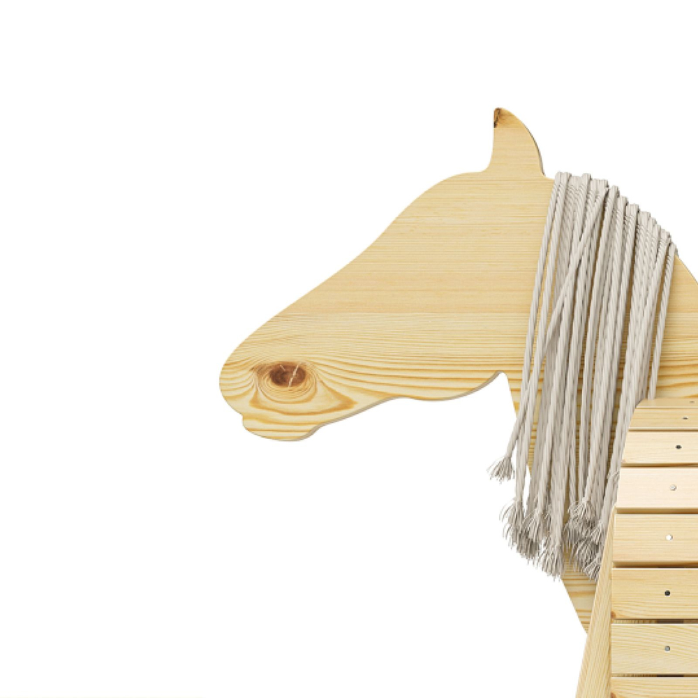 Конь деревянный 105х116, Харри декоративный, с хвостом и гривой, новогодний, статуя, декорация, массив сосны, Dipriz