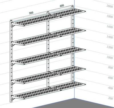 Стеллаж металлический навесной металлик серебристый (серый), 1600*1500*300 мм