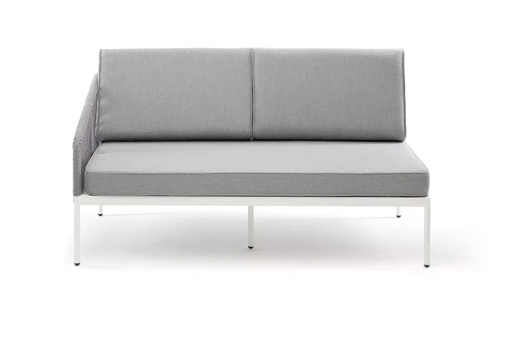 "Канны" правый модуль плетеный из роупа, каркас алюминий светло-серый (RAL7035) шагрень, роуп серый круглый, ткань серая 017