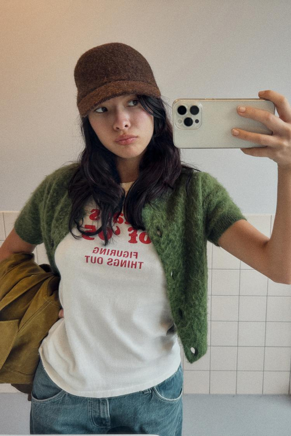 ZARA ТРИКОТАЖНАЯ КЕПКА С ЗАВЯЗКАМИ, КОРИЧНЕВЫЙ