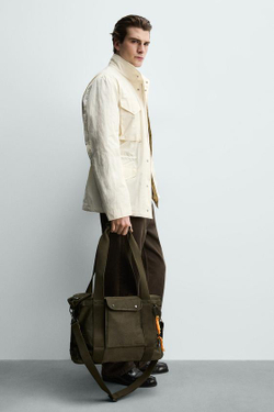 ZARA НЕЙЛОНОВЫЙ ШОПЕР, ЗЕЛЕНЫЙ ХАКИ