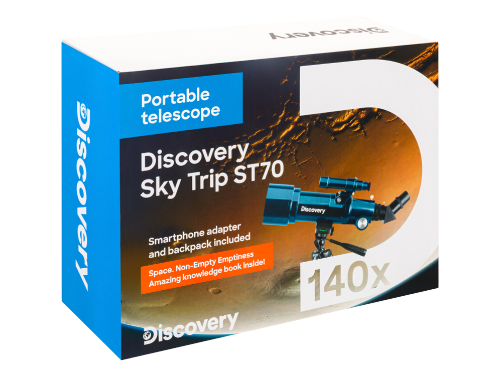 Телескоп Levenhuk Discovery Sky Trip ST70 с книгой Космос. Непустая пустота и держателем для смартфона