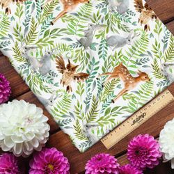 Ткань блэкаут акварельные оленята и зайки