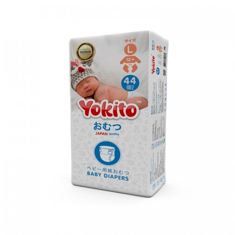 Подгузники на липучках Yokito L (12+ кг) 44 шт.