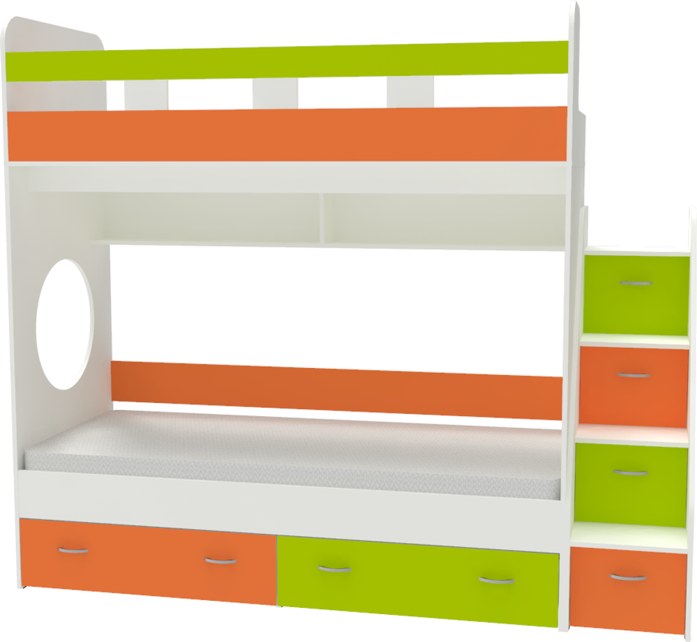 Двухъярусная кровать КарИВи Юниор 1 80х190 Белый  Лайм, Оранжевый