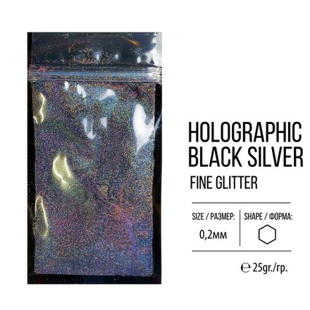 Глиттер мелкий Holographic Black Silver, 25гр