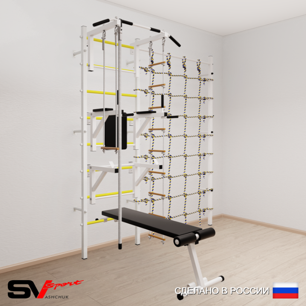 Шведская стенка Sv Sport 5970 (Турник стандарт/Брусья/Стойка/Скамья/Канат/Лестница/Трапеция/Канатный лаз)