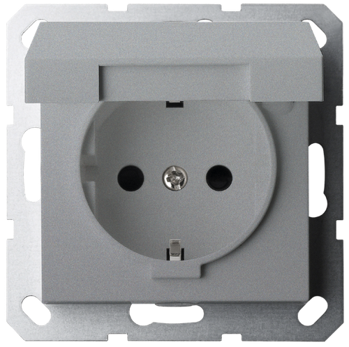 Розетка SCHUKO© с крышкой и защитными шторками 16A 250V~ 2P+T, цвет Алюминий