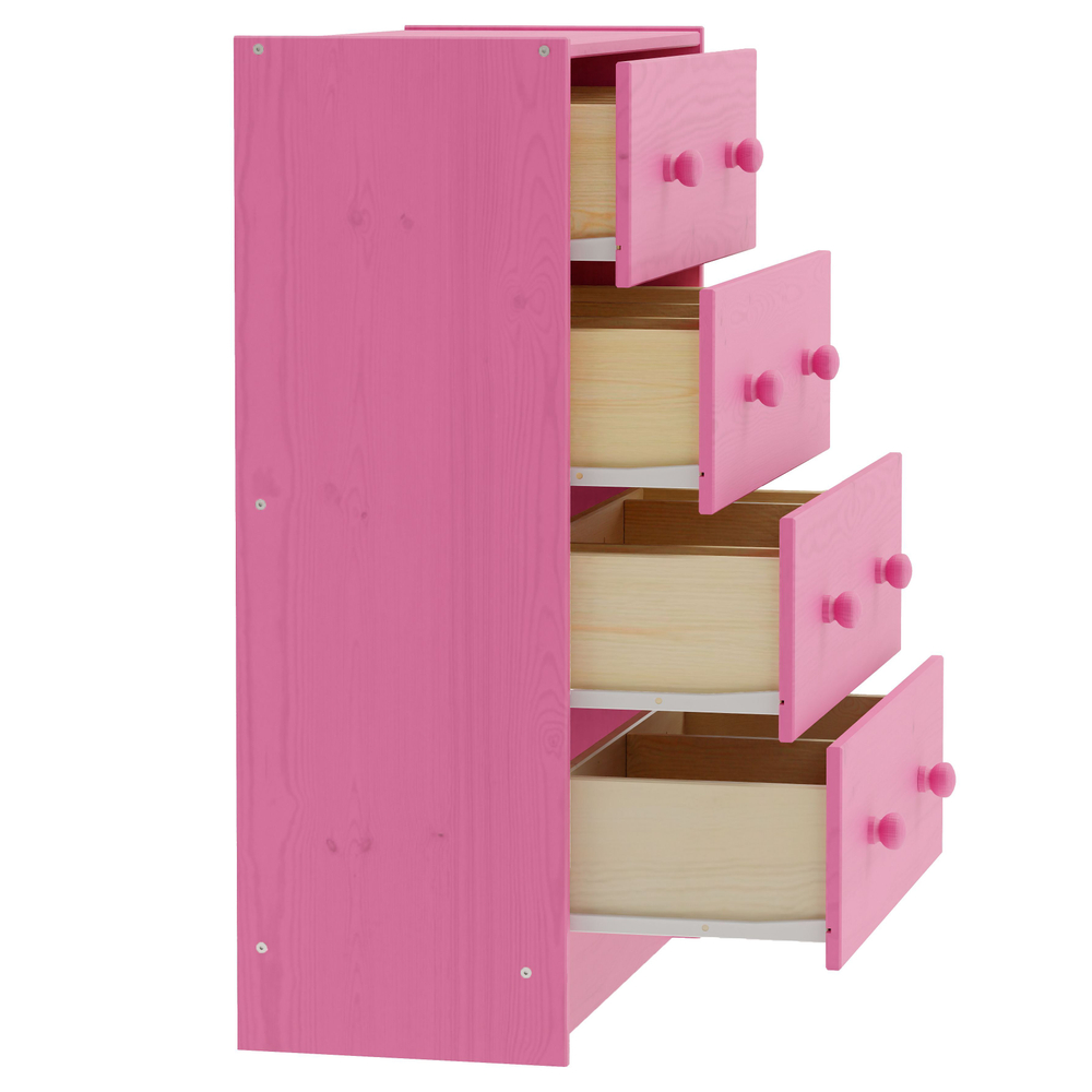 Розовый деревянный комод Раст с 4 ящиками для хранения вещей и игрушек с органайзерами, из массива сосны