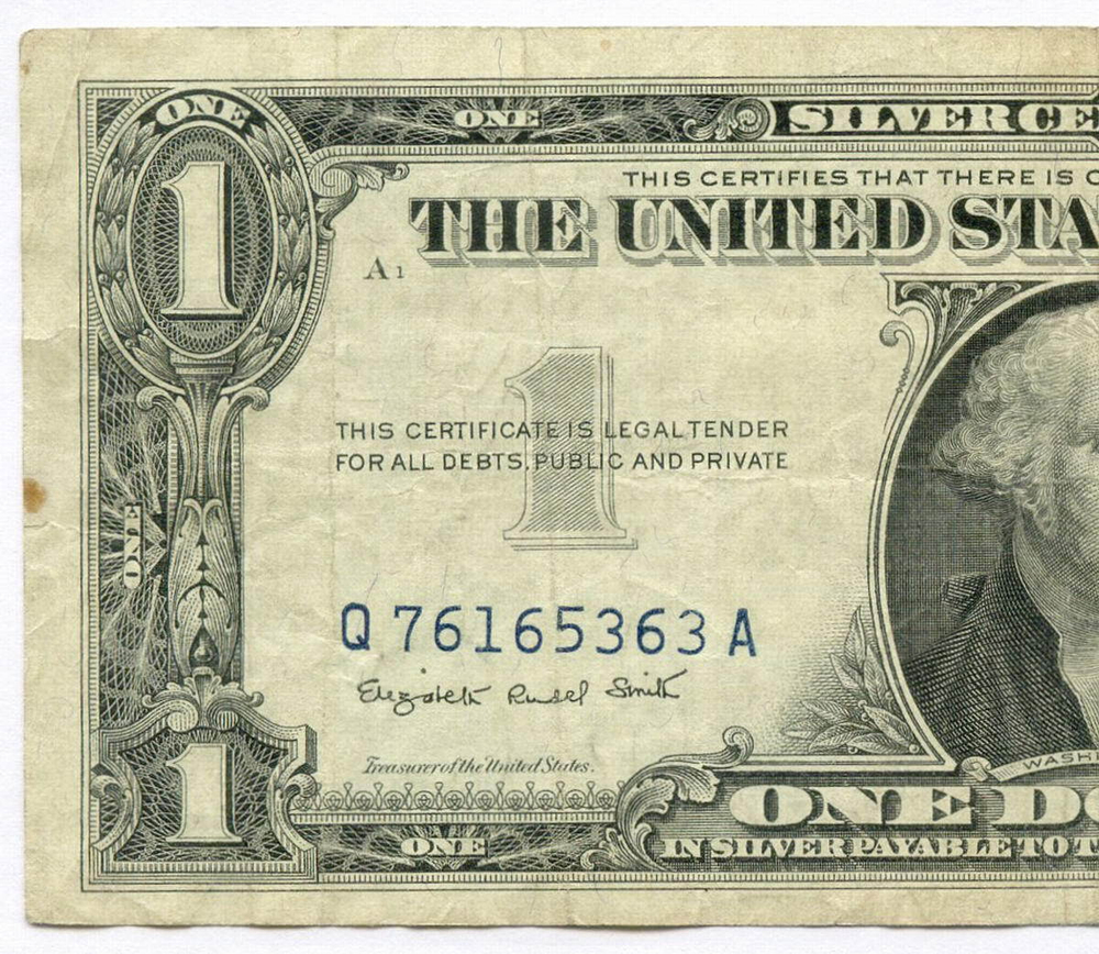 Банкнота США 1 доллар (серебряный сертификат) 1957A Q 76165363 A. VF