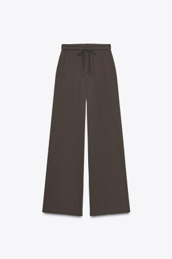 ZARA ПРЯМЫЕ ХЛОПКОВЫЕ БРЮКИ, КОРИЧНЕВЫЙ