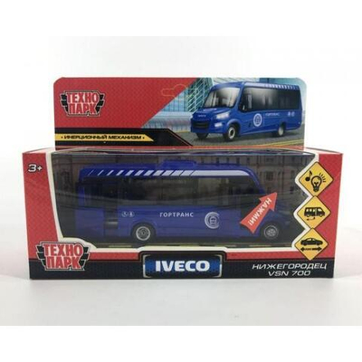 Модель ин. мет. "Автобус Iveco daily" свет/звук, 15см. двери, синий, в коробка (Технопарк)