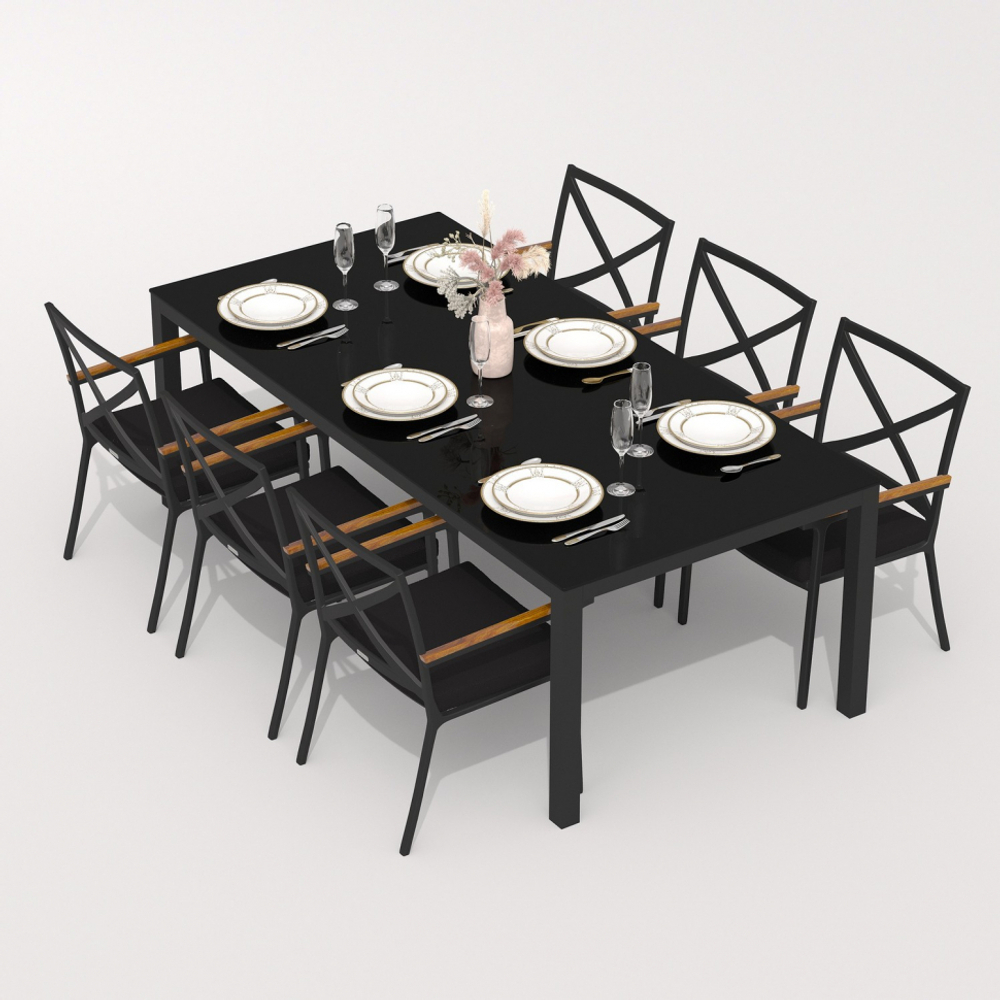 Обеденная группа Ideal Patio КАНА ФЕСТА  каркас карбон, стол стекло 220, ткань черная