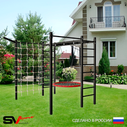 Уличная шведская стенка Sv Sport рукоход с комплектом турник прямой 2шт У5027 (Гнездо 80см/Кронш бокс/Сетка)