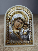 Казанская БМ, икона арочная, пластика белый 80х115