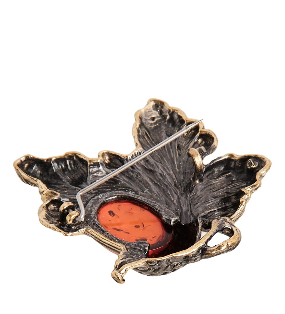 AM- 900 Брошь «Желудь» (латунь, янтарь)
