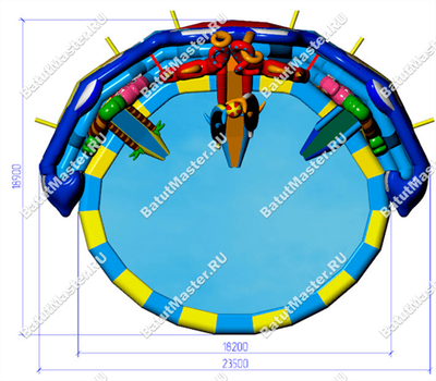 Надувной наземный аквапарк «Аквасфера» с бассейном, 20x18.5x7 м.